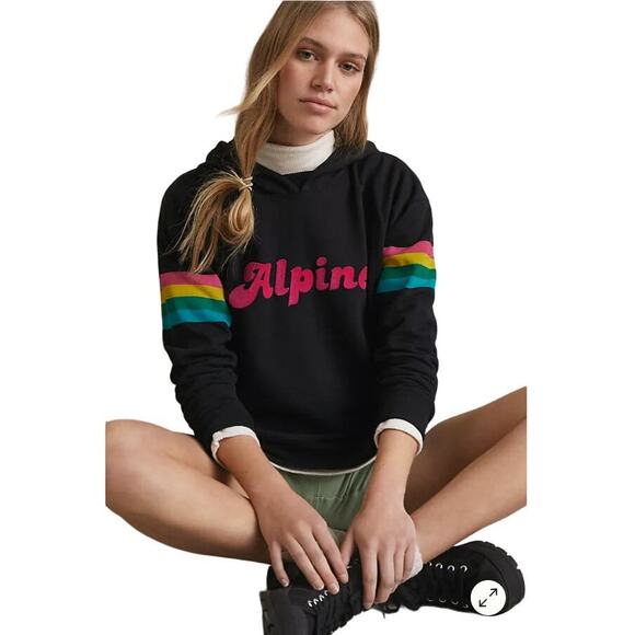 ANTHROPOLOGIE Alpine Back When Hoodie Sweatshirt Black Cotton Retro-chic XS EUC - Picture 1 of 8